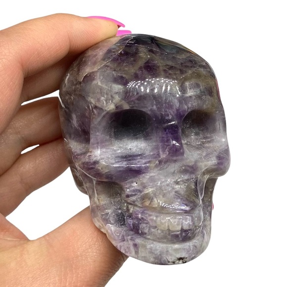 Chevron Dream Amethyst Skull Carved Crystal Carving Skeleton Purple Decor Gift